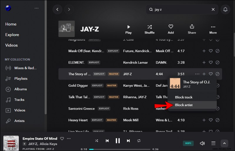 So blockieren Sie einen Künstler in Tidal