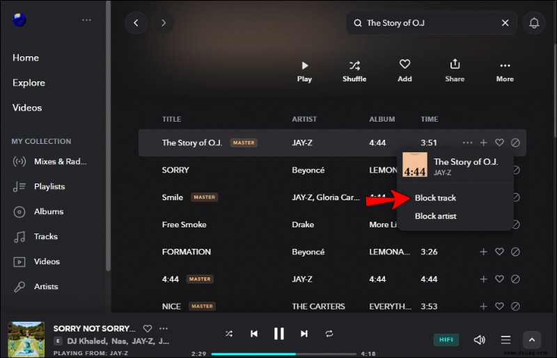 So blockieren Sie einen Künstler in Tidal