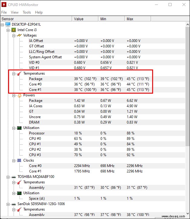 Anzeigen der CPU-Temperatur in Windows 10