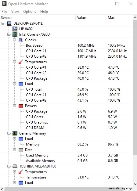 Anzeigen der CPU-Temperatur in Windows 10