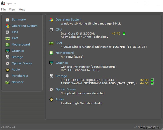 Anzeigen der CPU-Temperatur in Windows 10