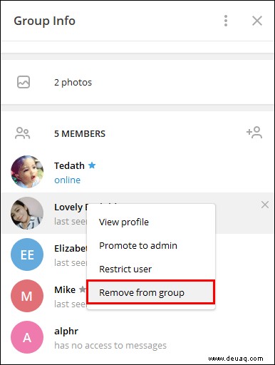 So entfernen Sie einen Benutzer aus einer Gruppe in Telegram
