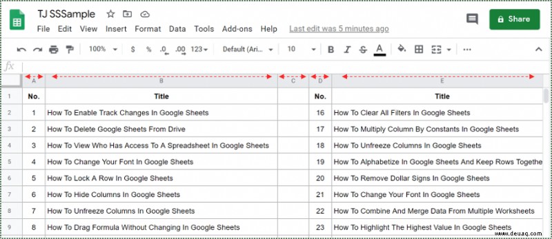 So ändern Sie die Spaltenbreite in Google Tabellen
