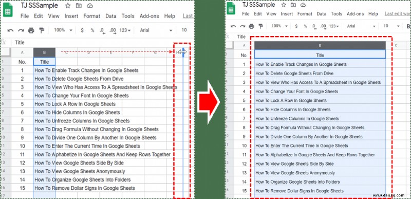 So ändern Sie die Spaltenbreite in Google Tabellen