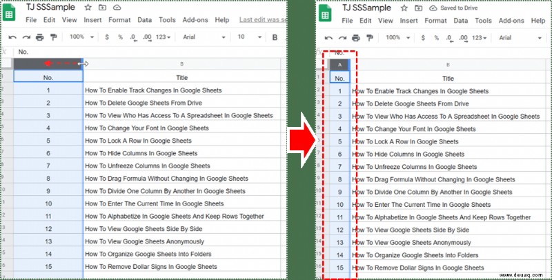 So ändern Sie die Spaltenbreite in Google Tabellen