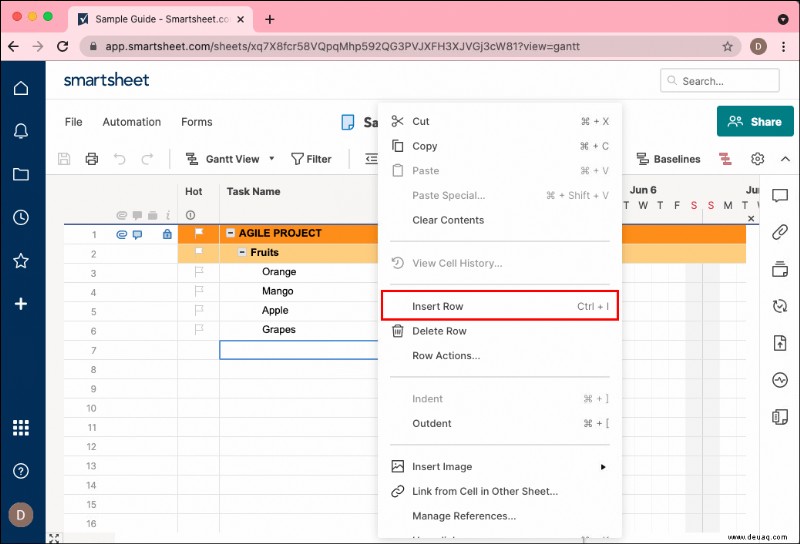 So fügen Sie eine Unteraufgabe in Smartsheet hinzu