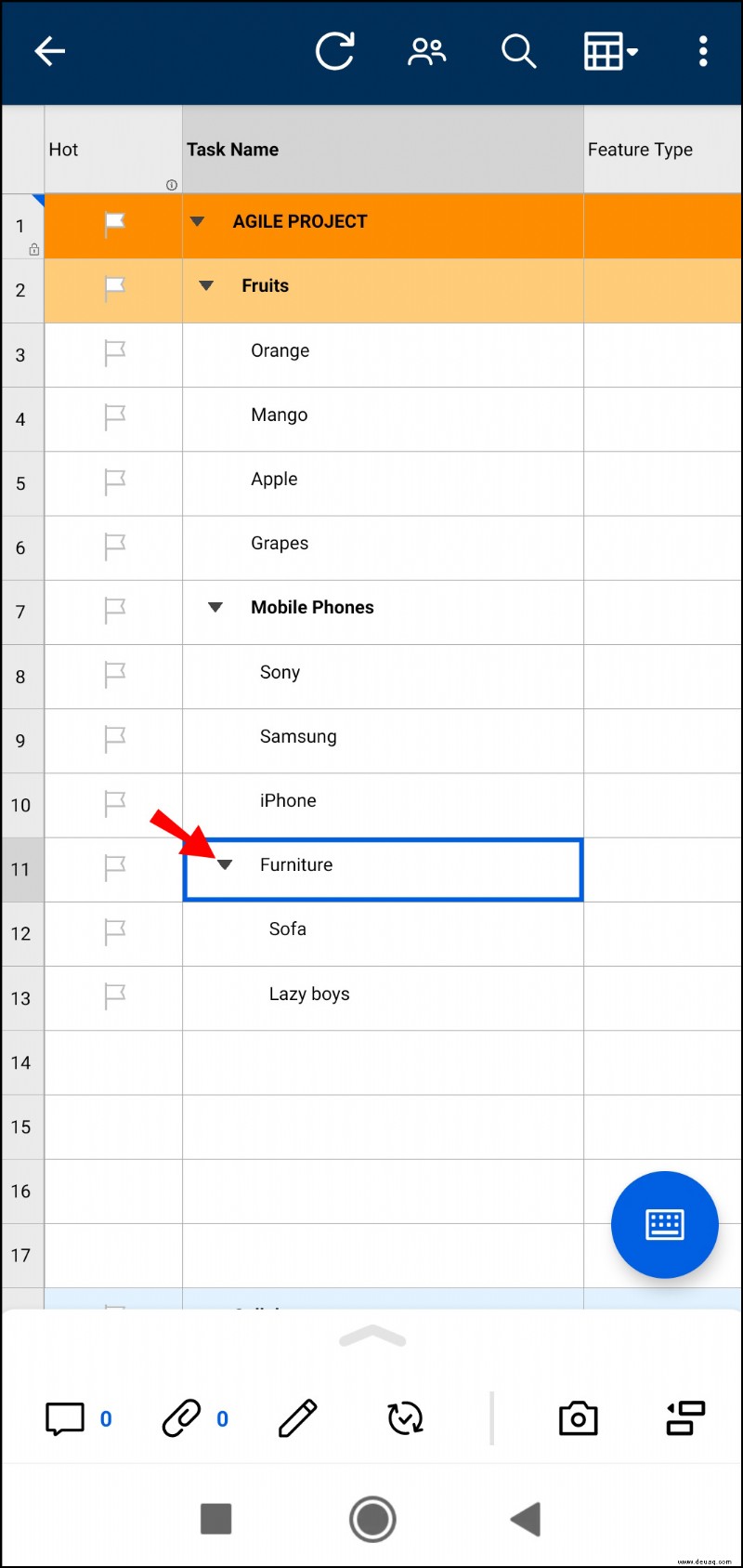 So fügen Sie eine Unteraufgabe in Smartsheet hinzu