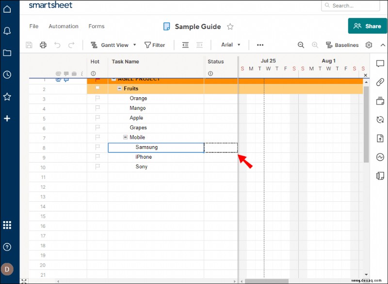 So fügen Sie eine Unteraufgabe in Smartsheet hinzu