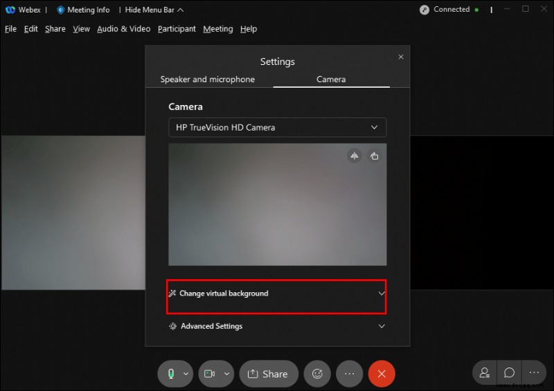 So ändern Sie den Hintergrund in Webex