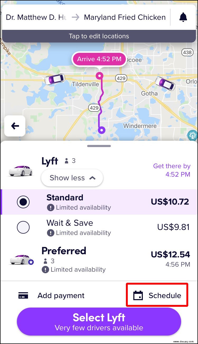 So zeigen Sie geplante Fahrten in Lyft an