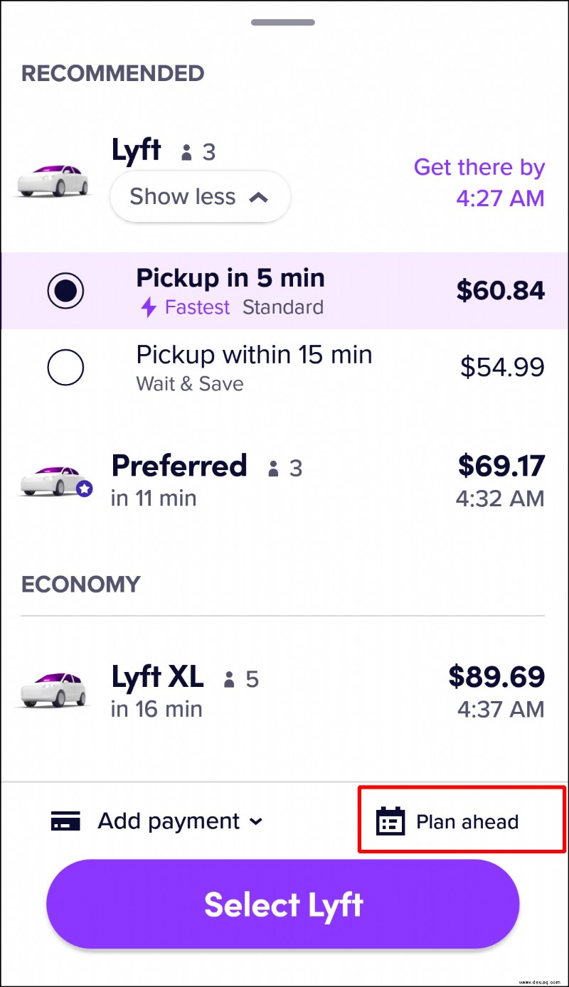 So zeigen Sie geplante Fahrten in Lyft an