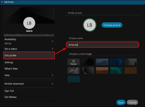 So ändern Sie Ihren Anzeigenamen in Webex