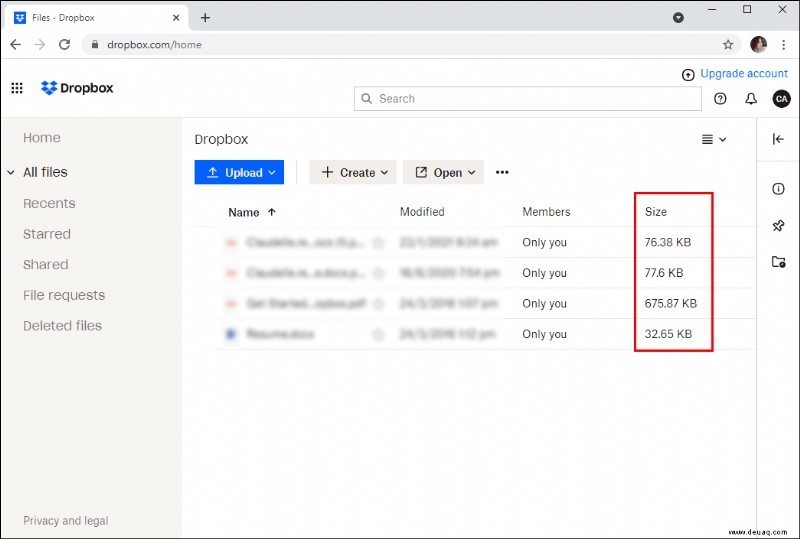 So zeigen Sie die Dateigröße in Dropbox an
