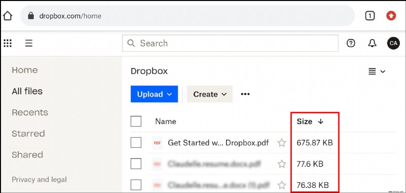 So zeigen Sie die Dateigröße in Dropbox an