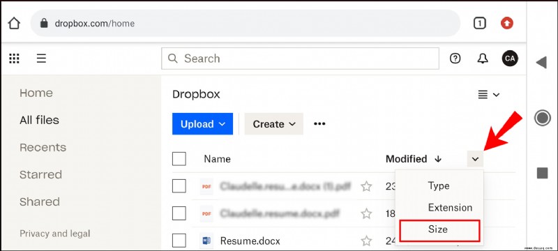 So zeigen Sie die Dateigröße in Dropbox an