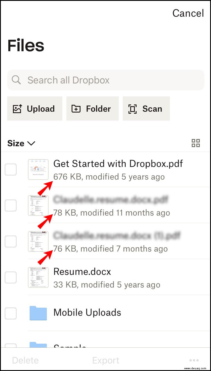So zeigen Sie die Dateigröße in Dropbox an