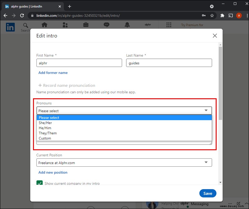 So fügen Sie Pronomen zu LinkedIn hinzu