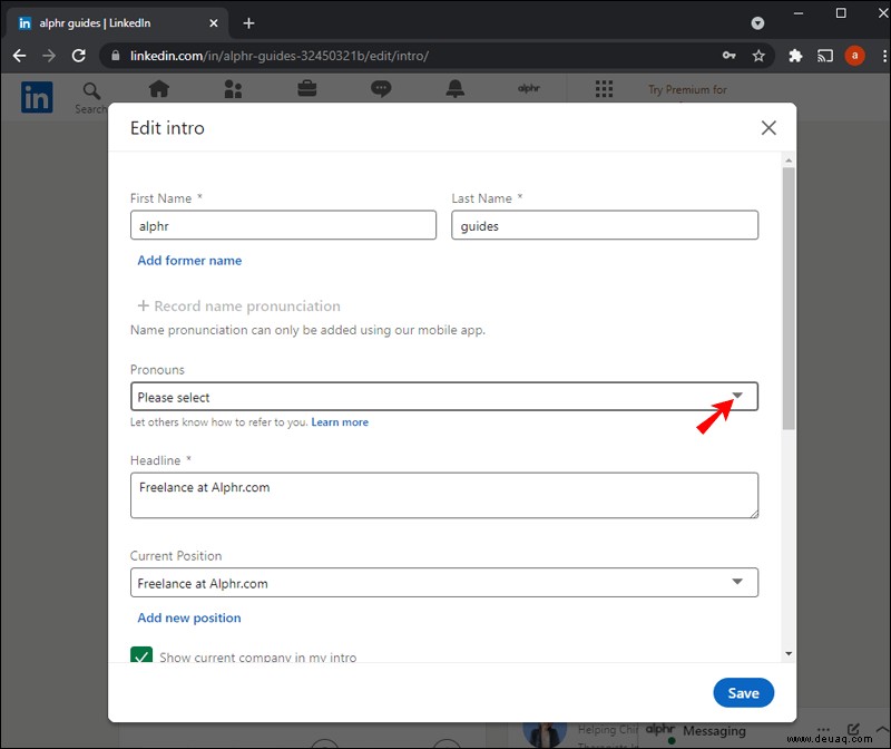 So fügen Sie Pronomen zu LinkedIn hinzu