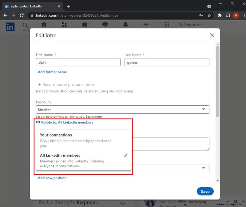 So fügen Sie Pronomen zu LinkedIn hinzu