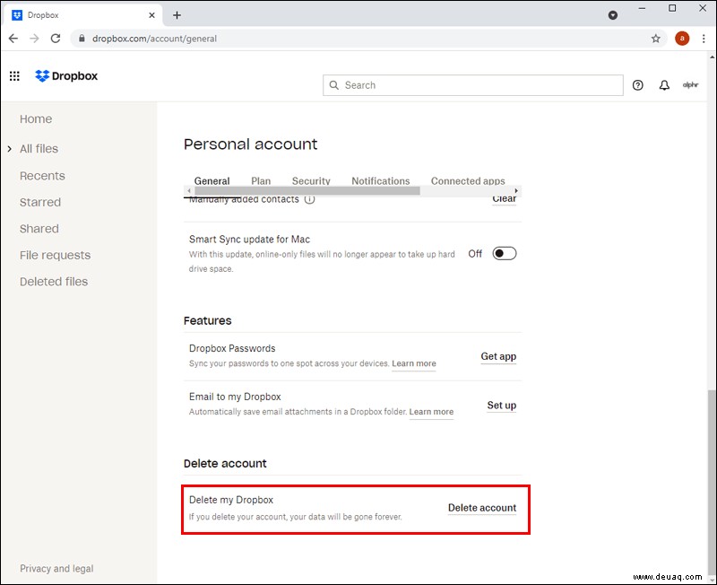 So löschen Sie ein Dropbox-Konto