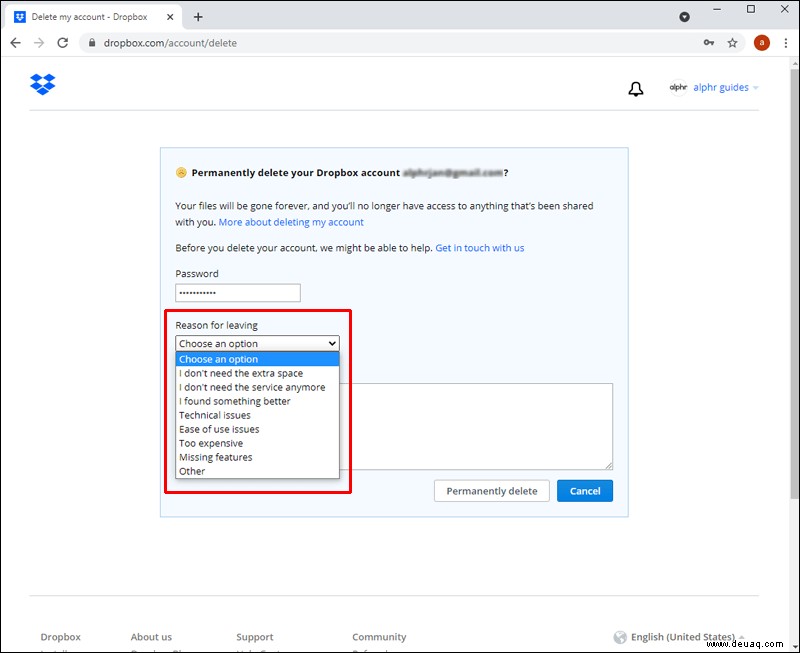 So löschen Sie ein Dropbox-Konto