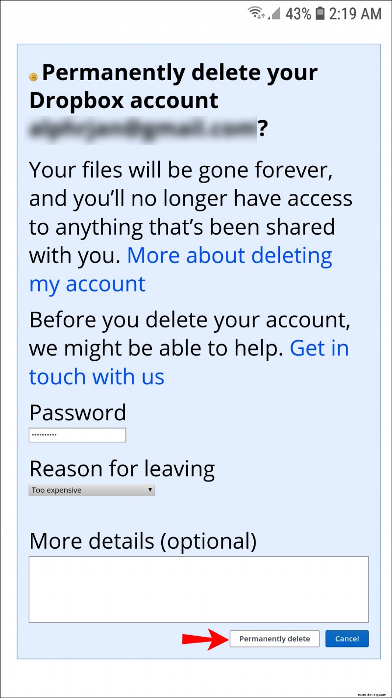 So löschen Sie ein Dropbox-Konto