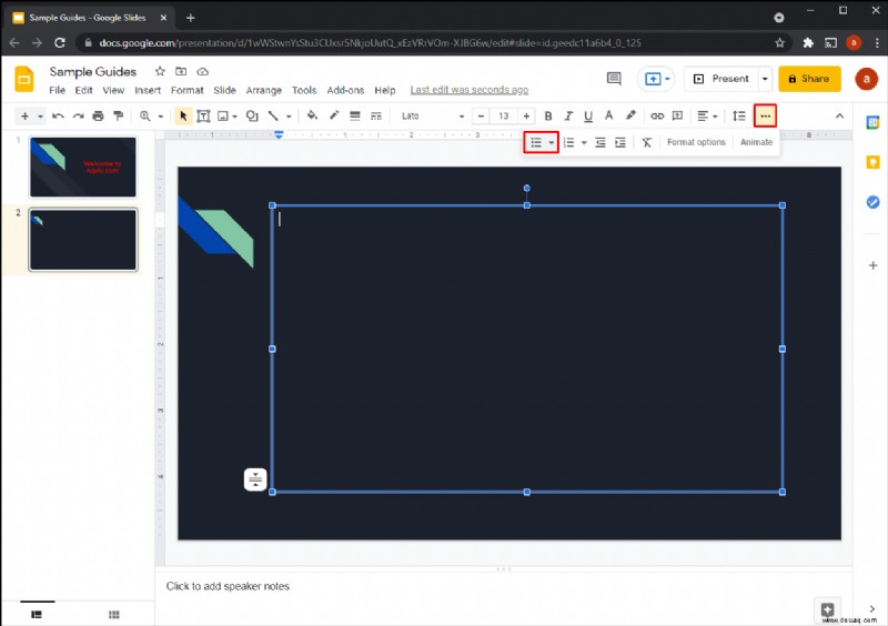 So fügen Sie Aufzählungszeichen in Google Slides hinzu