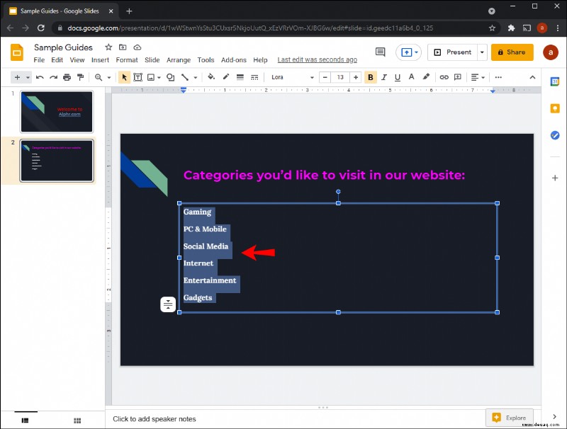 So fügen Sie Aufzählungszeichen in Google Slides hinzu