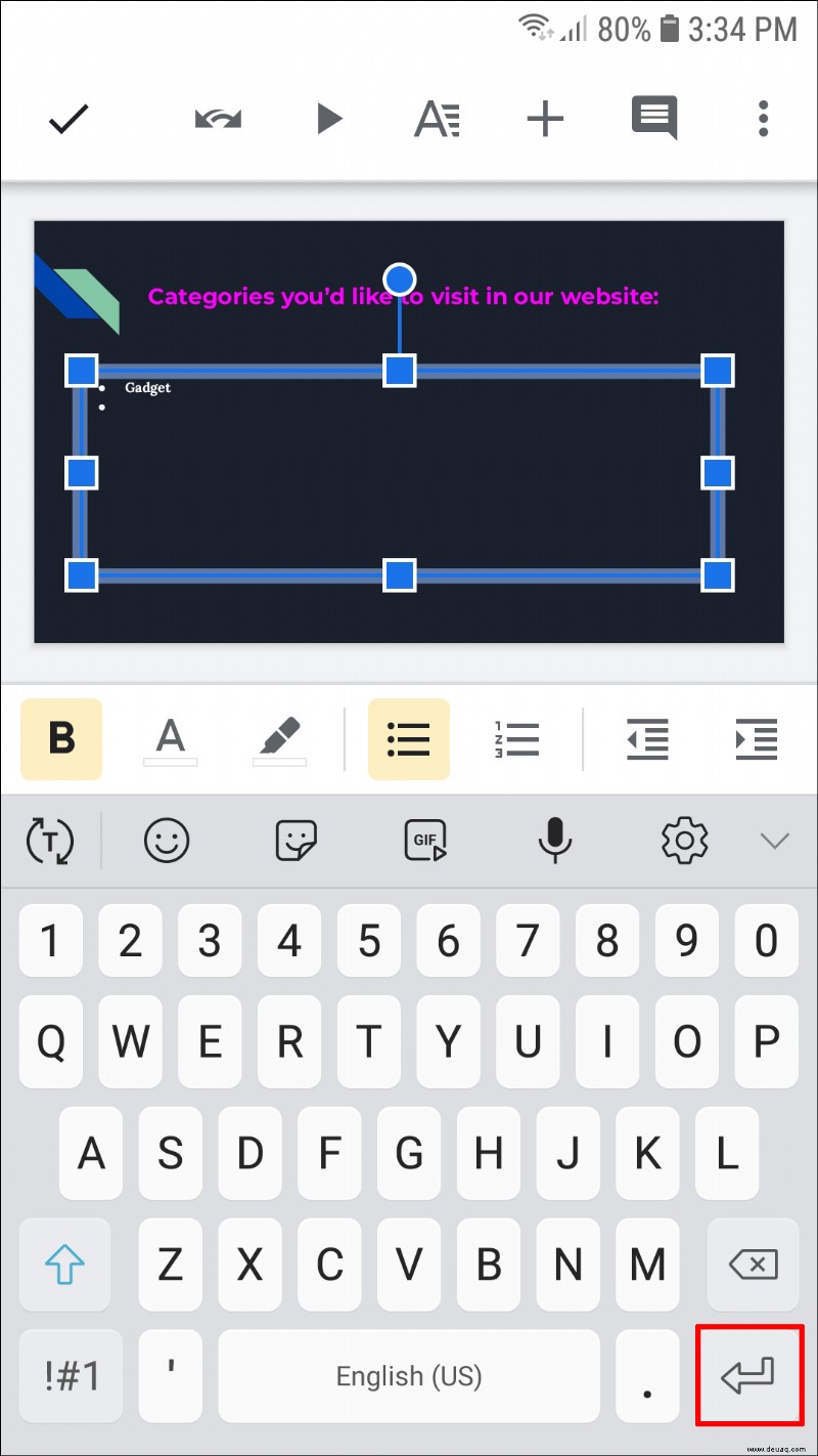 So fügen Sie Aufzählungszeichen in Google Slides hinzu