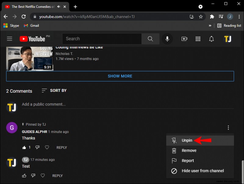 So pinnen Sie einen Kommentar auf YouTube
