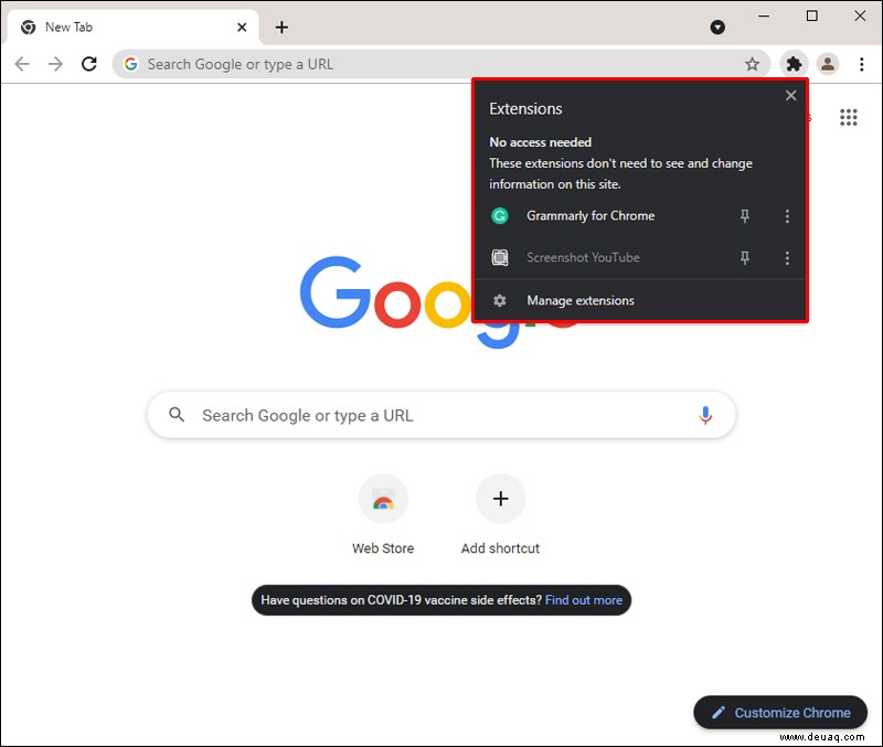 Anheften von Erweiterungen an die Leiste in Chrome