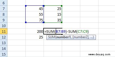 So subtrahieren Sie in Excel mit einer Formel