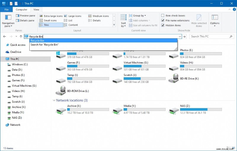 Entfernen des Papierkorbs vom Windows 10-Desktop