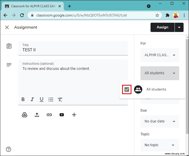 So erstellen Sie eine Aufgabe in Google Classroom