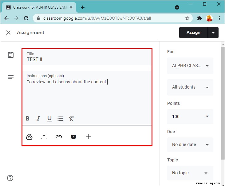 So erstellen Sie eine Aufgabe in Google Classroom