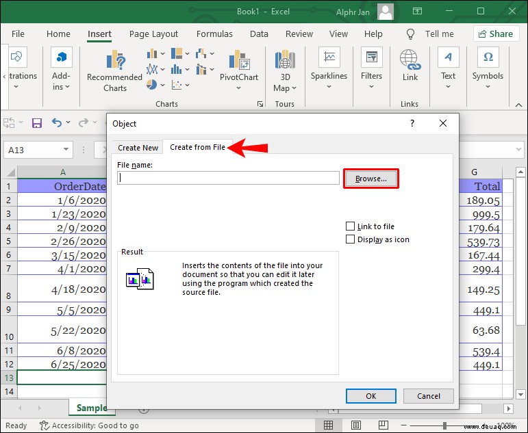 Einbetten einer PDF-Datei in eine Excel-Datei