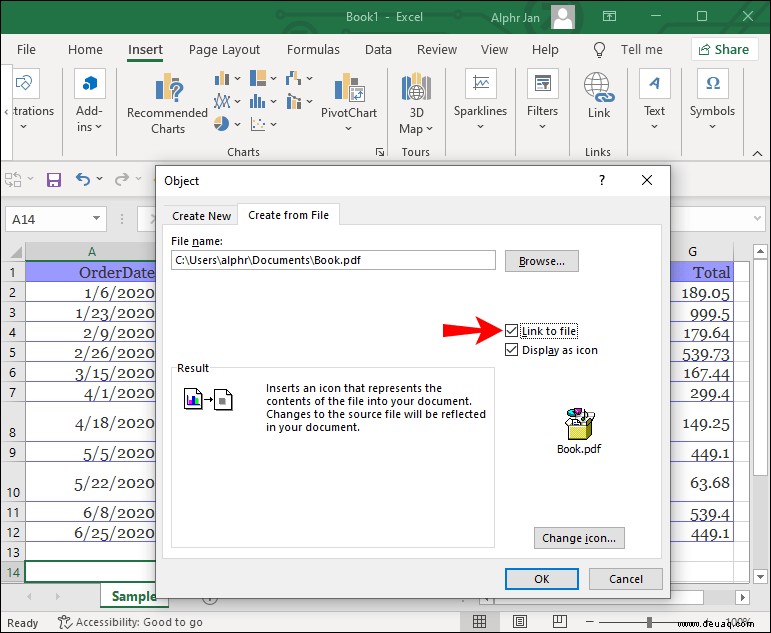 Einbetten einer PDF-Datei in eine Excel-Datei