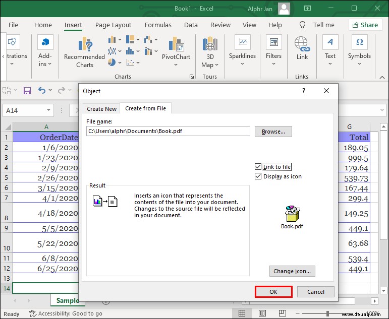 Einbetten einer PDF-Datei in eine Excel-Datei