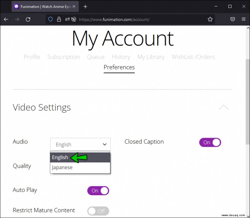So ändern Sie die Sprache in Funimation