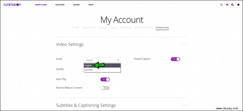 So ändern Sie die Sprache in Funimation