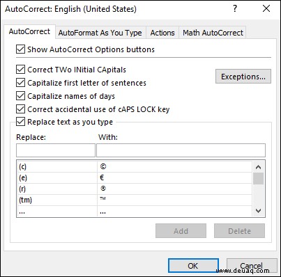 So aktivieren oder deaktivieren Sie die AutoKorrektur in Excel