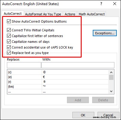 So aktivieren oder deaktivieren Sie die AutoKorrektur in Excel