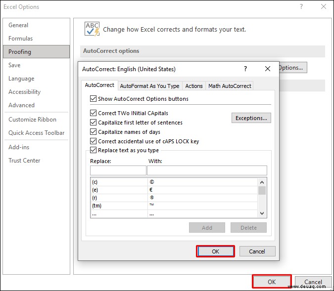 So aktivieren oder deaktivieren Sie die AutoKorrektur in Excel