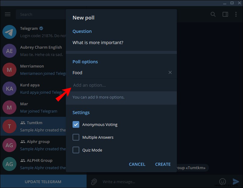 So erstellen Sie eine Umfrage in Telegram auf einem PC oder Mobilgerät