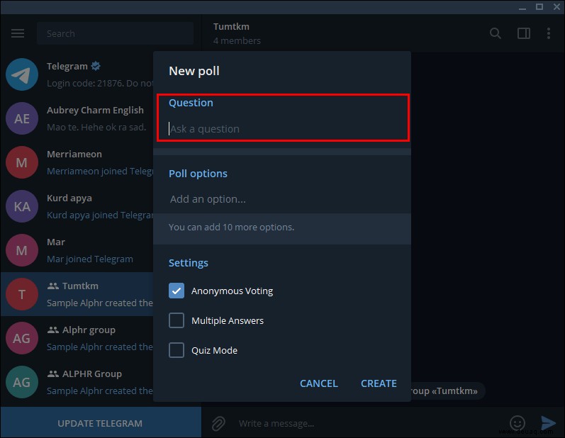 So erstellen Sie eine Umfrage in Telegram auf einem PC oder Mobilgerät