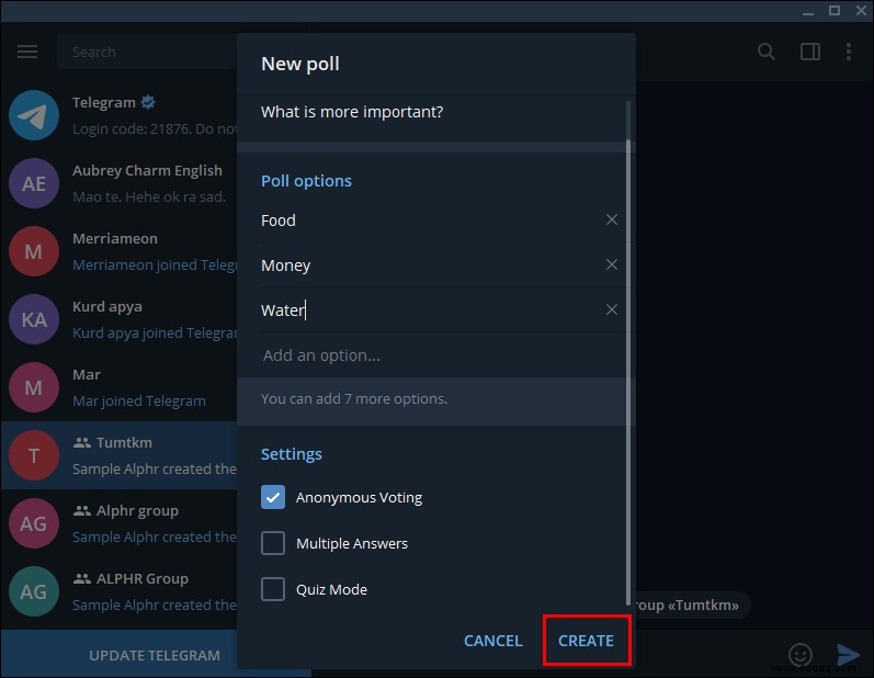 So erstellen Sie eine Umfrage in Telegram auf einem PC oder Mobilgerät