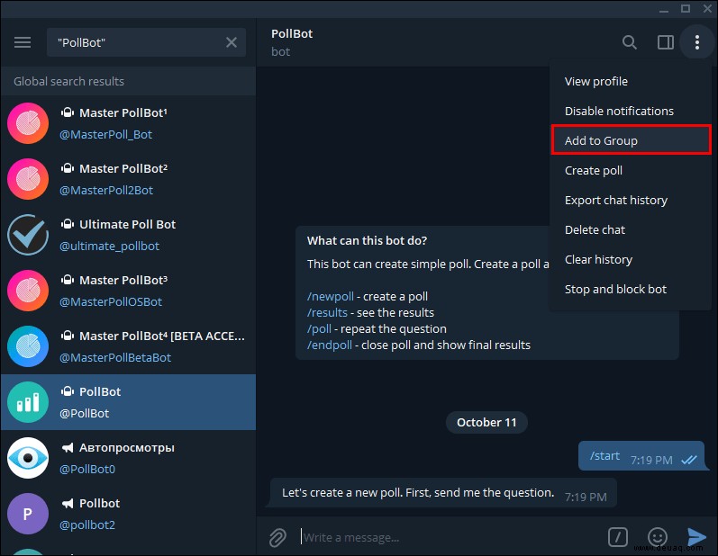 So erstellen Sie eine Umfrage in Telegram auf einem PC oder Mobilgerät