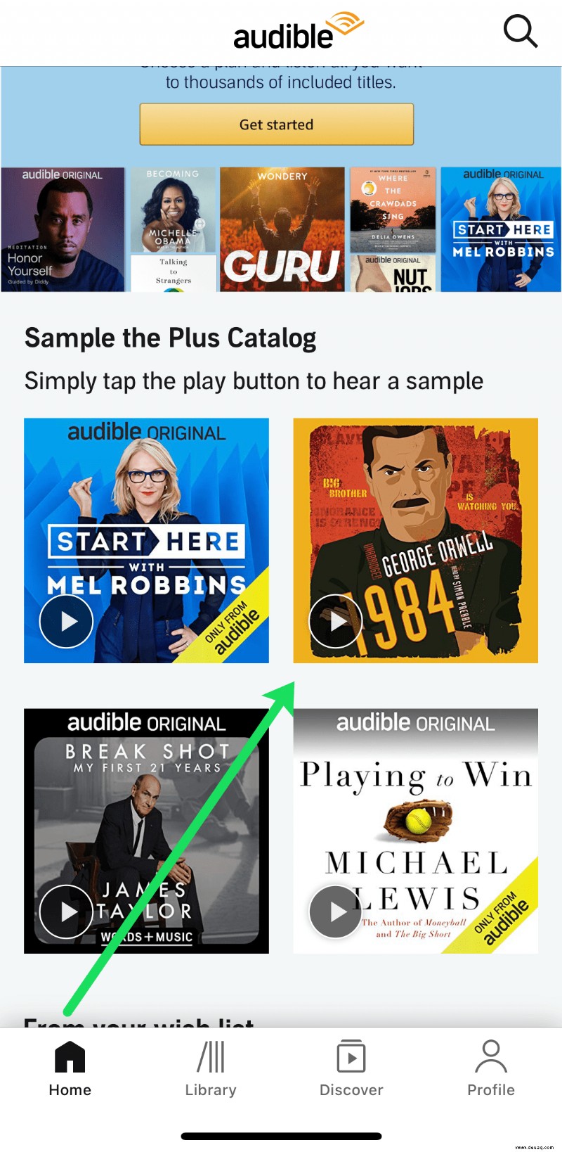 So sehen Sie Ihre Wunschliste in der Audible-App