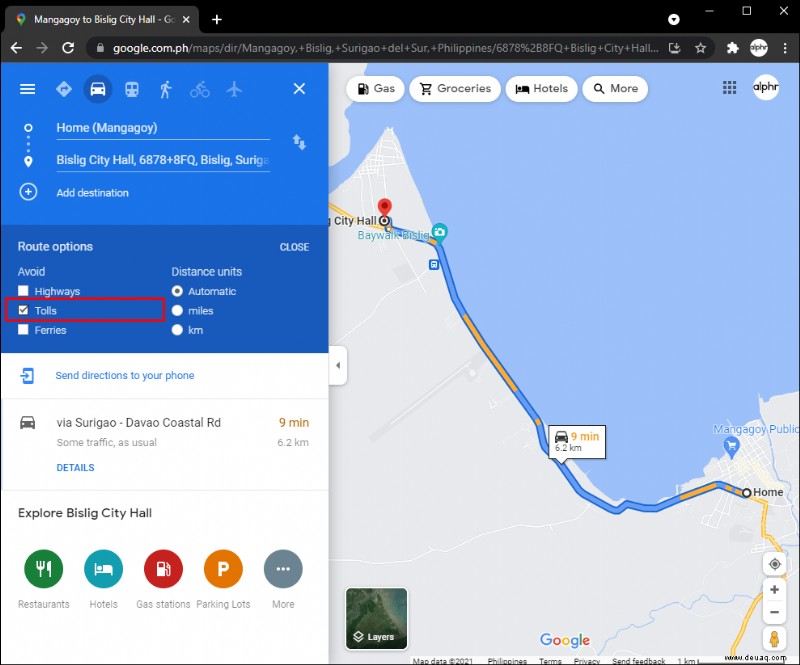 Maut in Google Maps deaktivieren