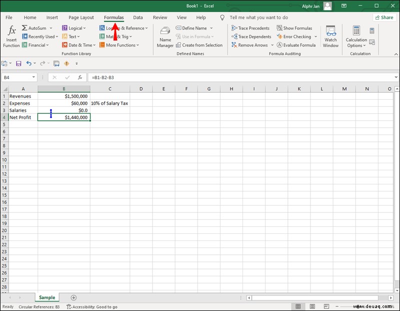 So finden Sie eine Zirkelreferenz in Excel